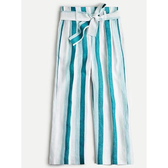 J. Crew 100% Linen Lined High Rise Pants in Cabana Stripe Sz 8 - Picture 9 of 10